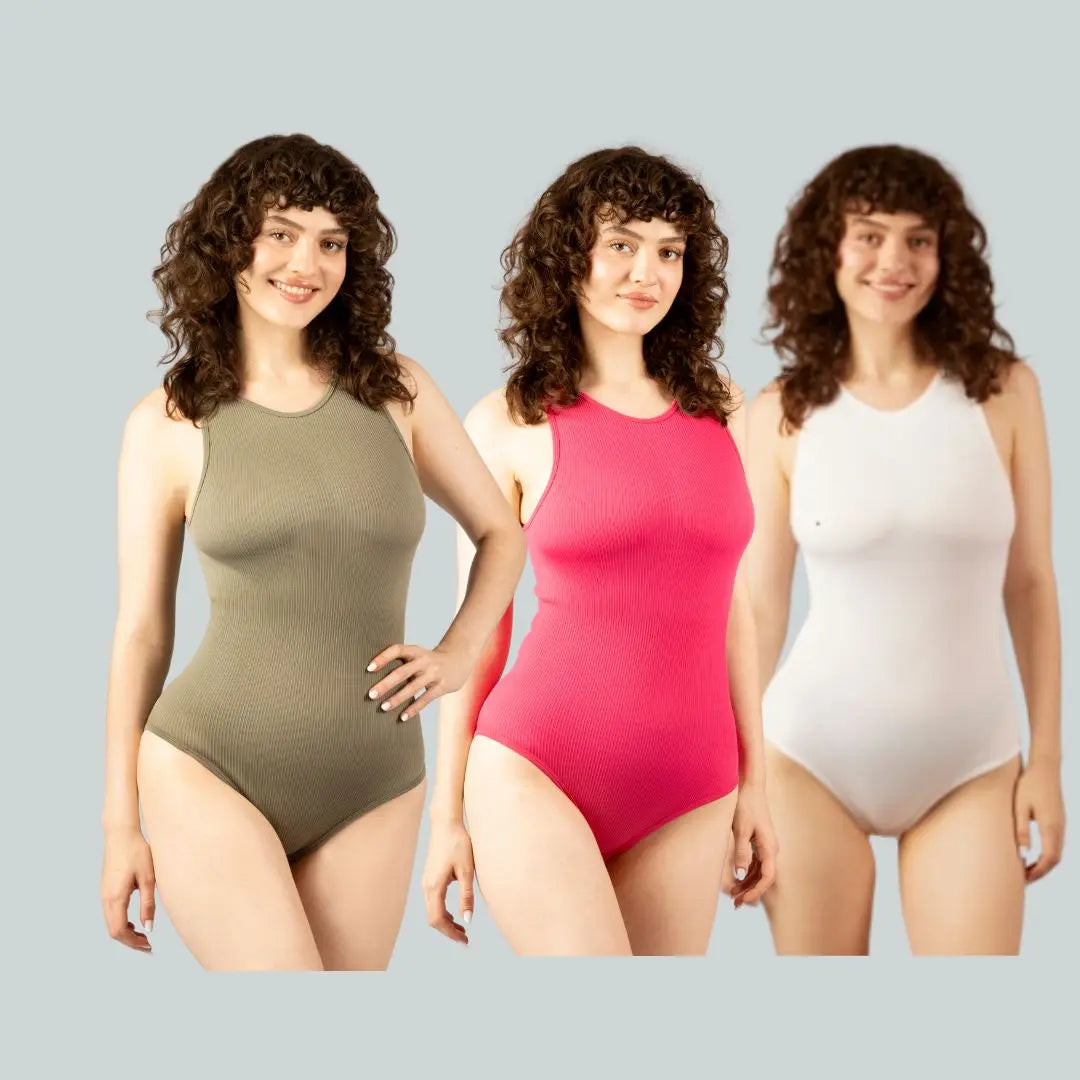 Change | 3 Piece Women's Dailywear Bodysuit with Comfortable Top, Sleeveless, Soft Nylon, Crew Neck, Round Neck, Minimalist Style Under Control